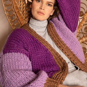 FRNCH Chunky Women's Lavender and Brown Cardigan